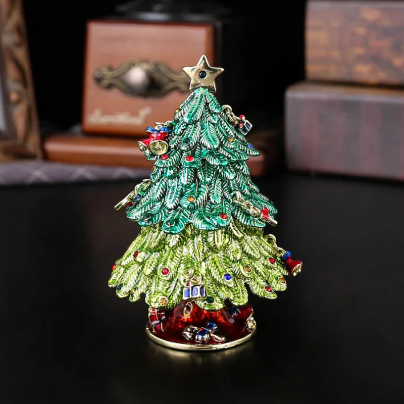 

Christmas tree jewelry box, enamel craft ornament, creative accessory storage box, flip-top dustproof container for Christmas de
