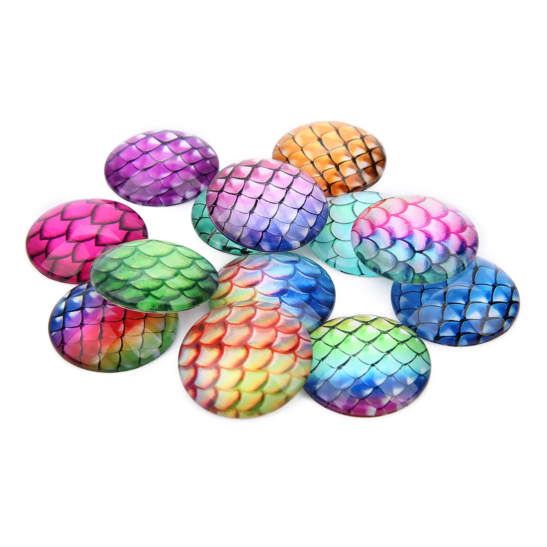 10pcs Colored fish scale Glass Flat back Round Cabochon Cameo Rings Pendants Base Tray For Jewelry Making 10/12/14/18/20/25mm