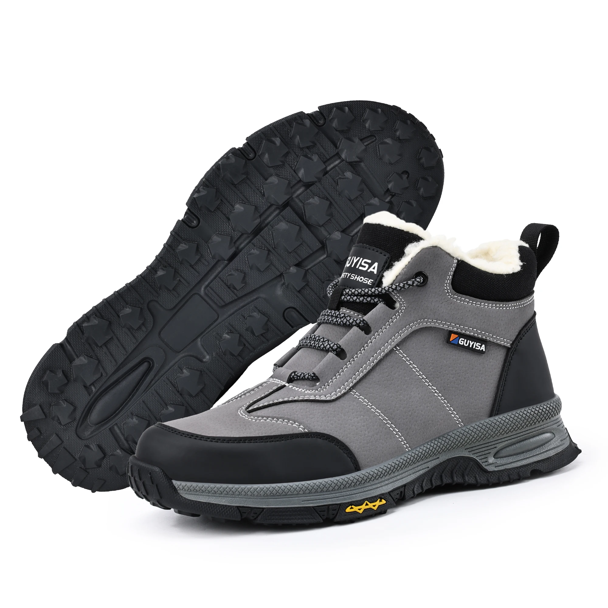 GUYISA Wenter Boots Safety Shoes Men For Work Keep Warm Grey Steel Toe Wearproof Oil-proof Waterproof Size 37-45