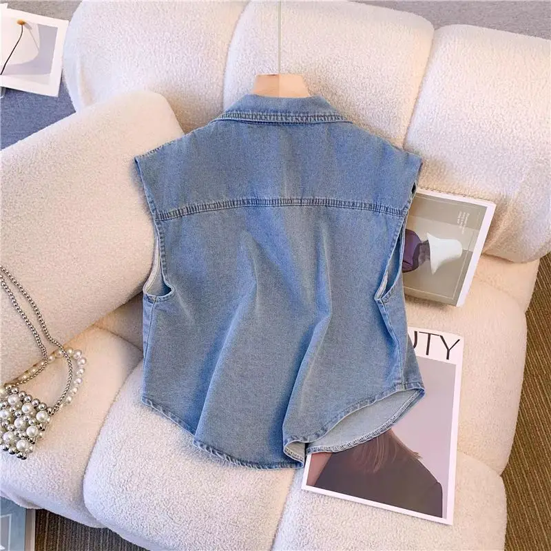 Vintage short Denim waistcoat female summer new fashion thin Pockets sleeveless jacket women loose jean vest ladies tops T270