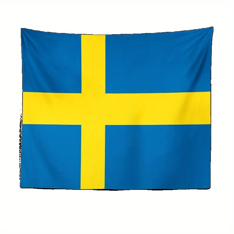 Customize 1pc Vibrant Swedish Flag Tapestry - Durable, Fade-Resistant Polyester Wall Hanging with Cross Design, Blue & Yellow St view 4
