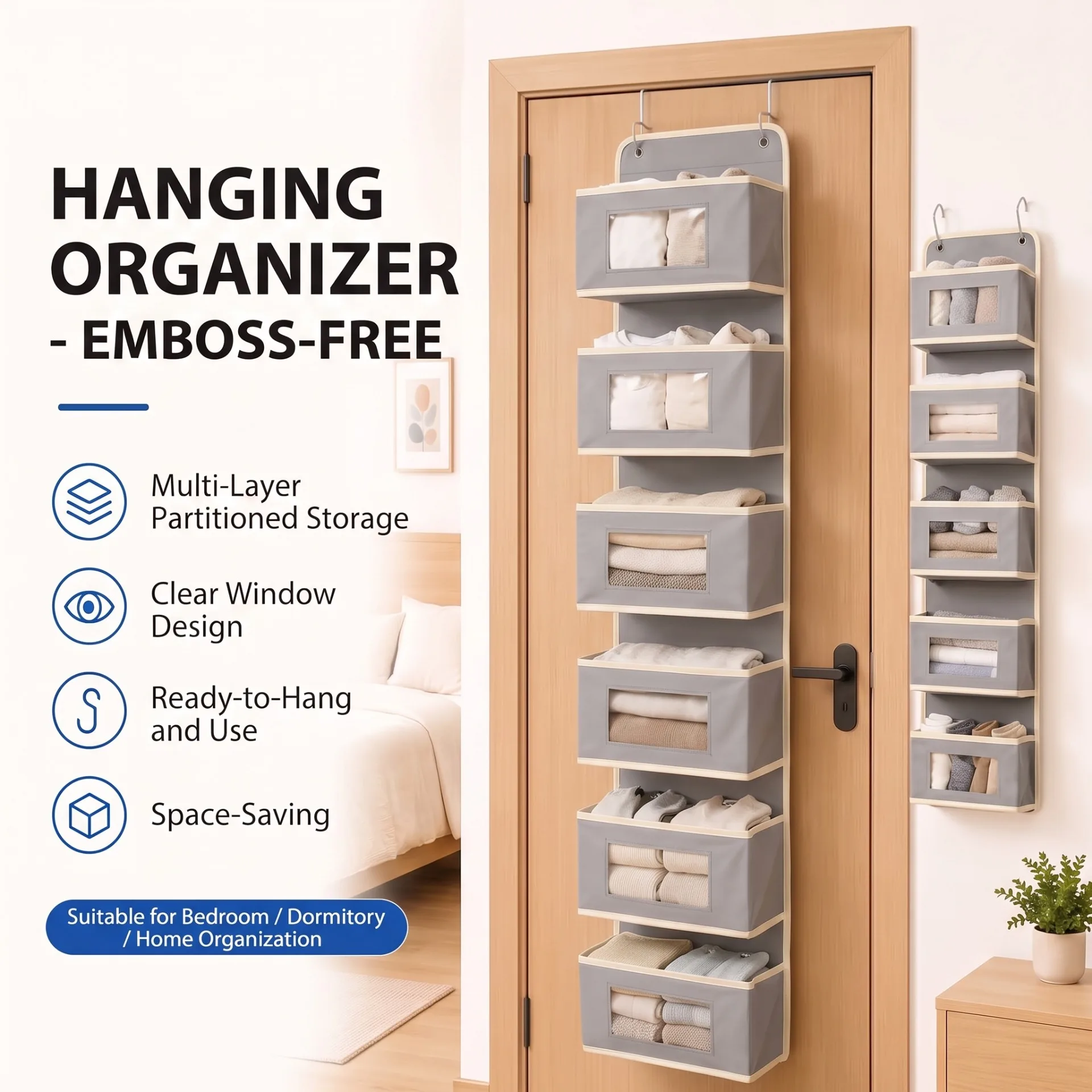 5/6-Tier Transparent Over-Door Organizer, Foldable Wall Rack with Shelves for Diapers, Toiletries, Clothes and Dorm Storage Use