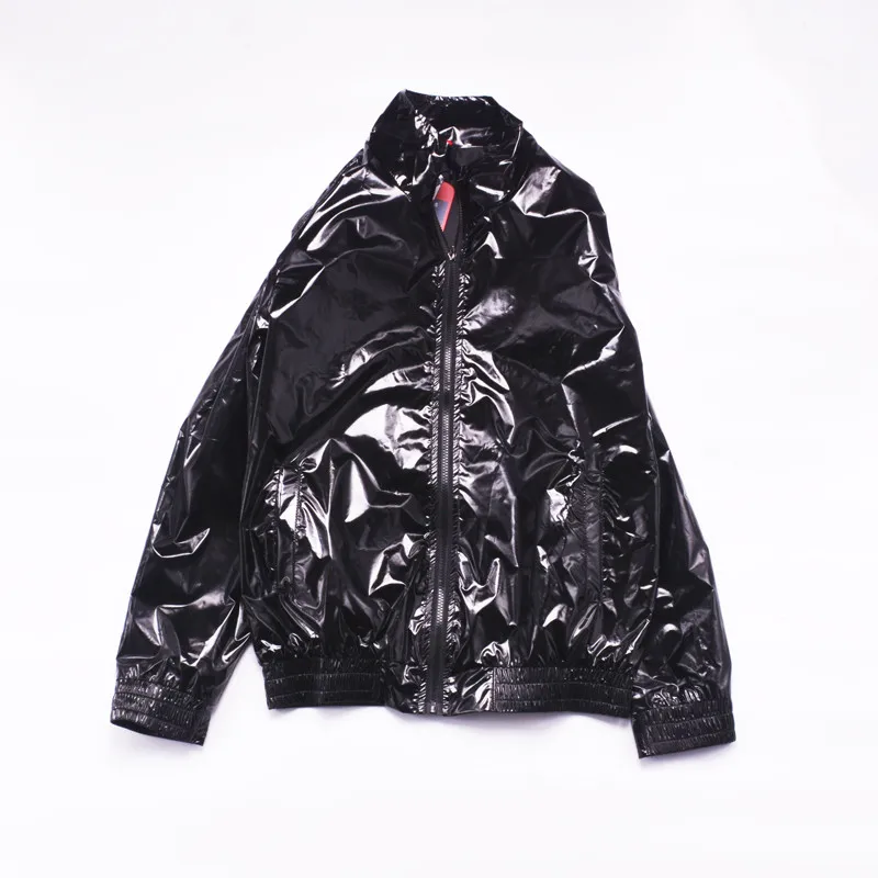 Men Glossy Baseball Jacket Male Metallic Night Club Dancing Coat Motorcycle Black Straight Clubwear DJ Singer Shiny Windbreaker