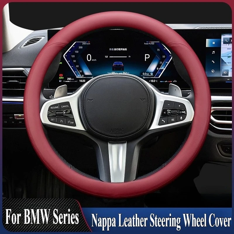 

For BMW 3 Series 1 5 7 X1 2 3 5 6 320 530Li Nappa Leather Steering Wheel Cover Wrap Anti Slip Car Interior Accessories