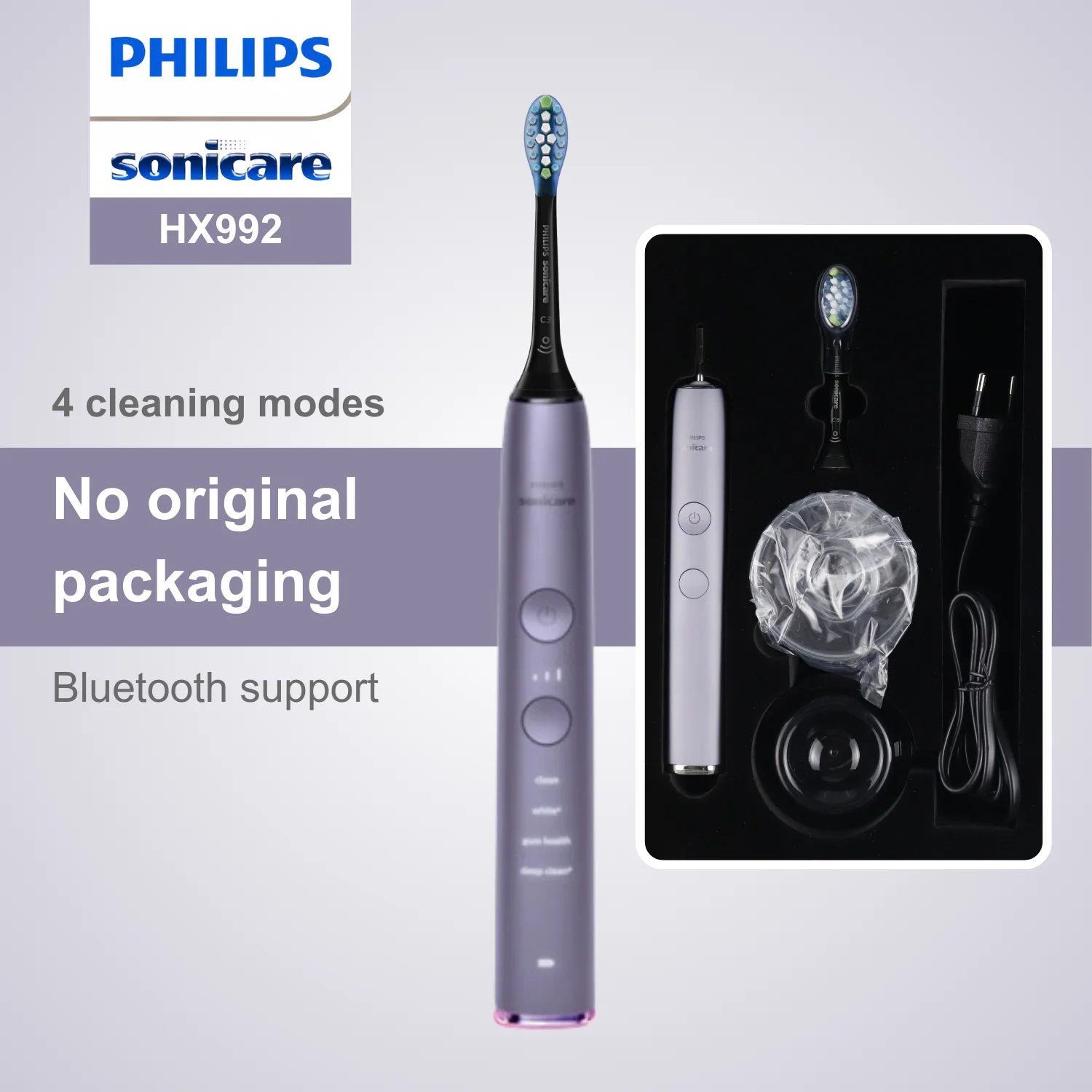 

Philips Sonicare Electric Toothbrush HX992, No Original Packaging, Bluetooth Connectivity, 4 Modes