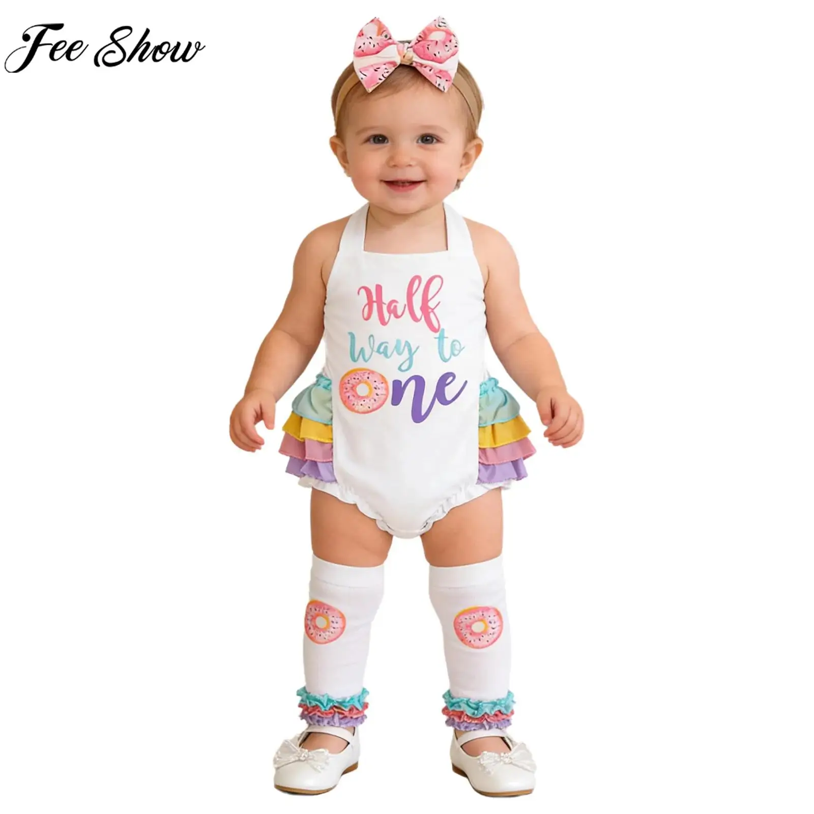 

Комбинезон для девочек на 1-й день рождения с принтом-надписью, завязками, повязкой на голову и гетрами для фотосессии, вечеринки Cake Smash и Baby Shower