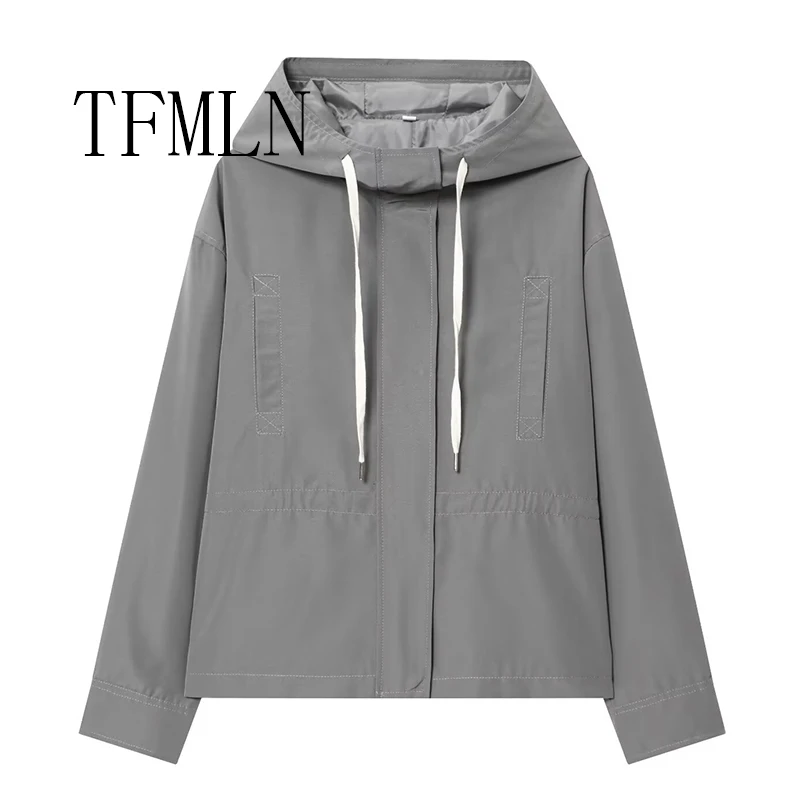 

TFMLN 2025 Autumn New Women's Hooded Short Jacket Coat Fashion and Elegance Fashionable Classic Coat Casual Outwear
