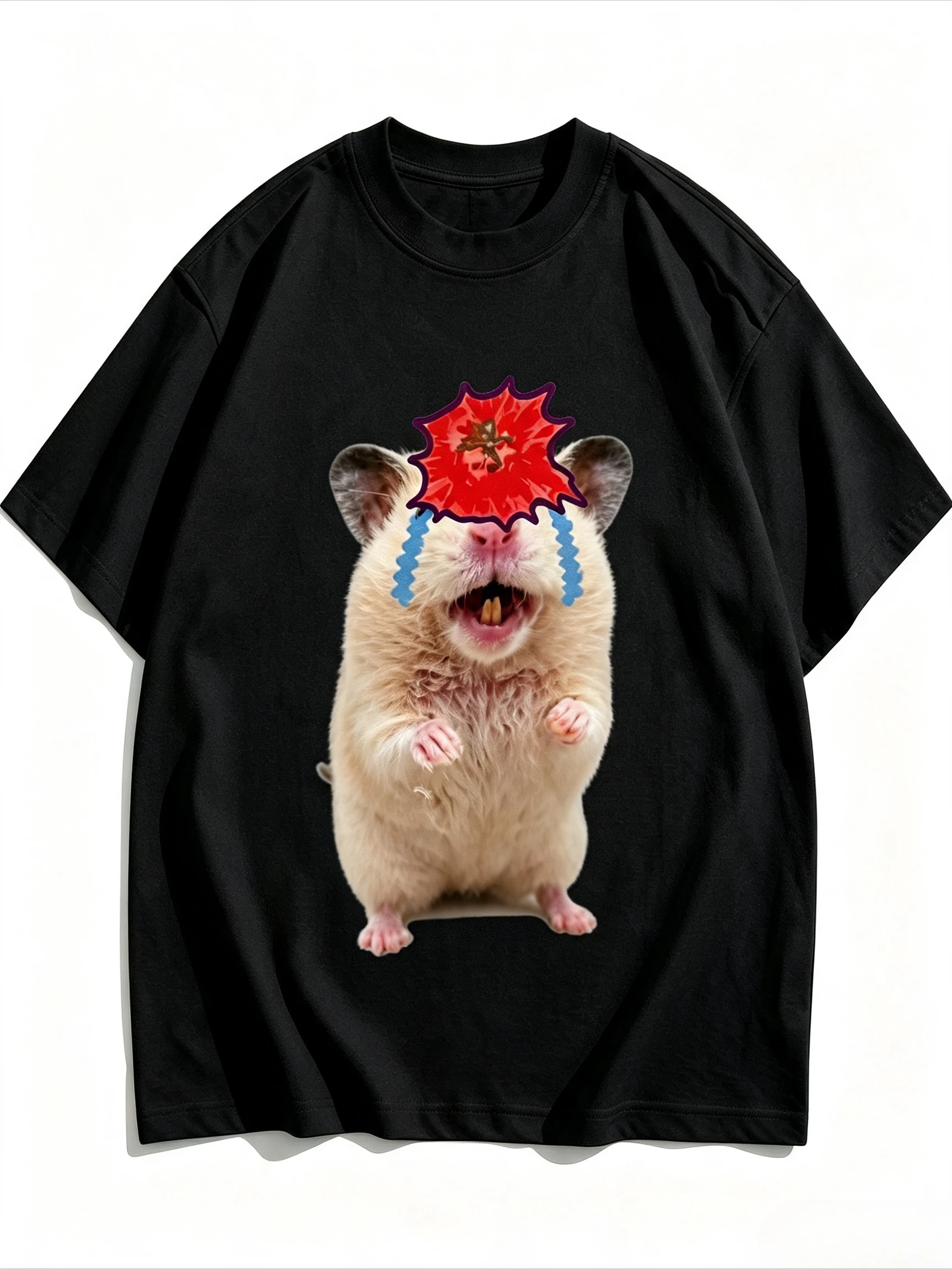 Funny Crying Hamster Hit Head Meme Graphic T-shirt Men Women Cute Pet Humor Print Short Sleeve Casual Streetwear Tops