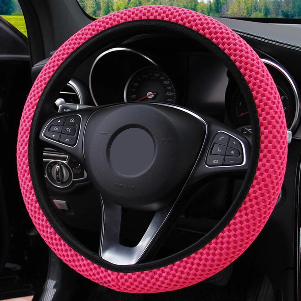 38cm Auto Steering Wheel Cover Anti-Slip Wheel Protector No Inner Ring Sandwich Ice Silk Elastic Steering Wheel Cover