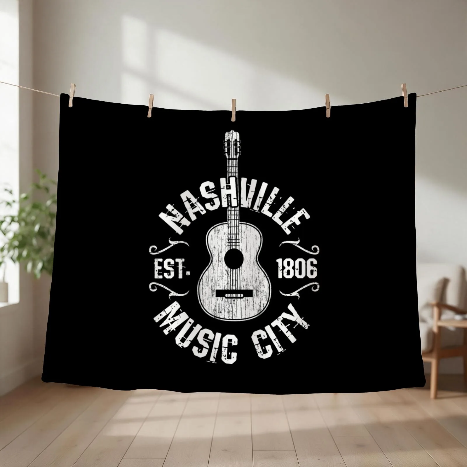 Nashville Music City USA Country Music Gift Throw Blanket couch cozy soft plush fuzzy picnic outdoor blanket