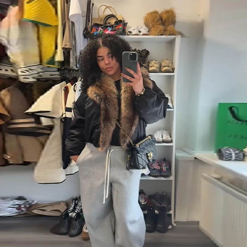 

Women's Fur Collar Short Jacket Winter Warm Long Sleeved Coat Commuter Date Female Cloting 2025 Women's New Fashion Clothes