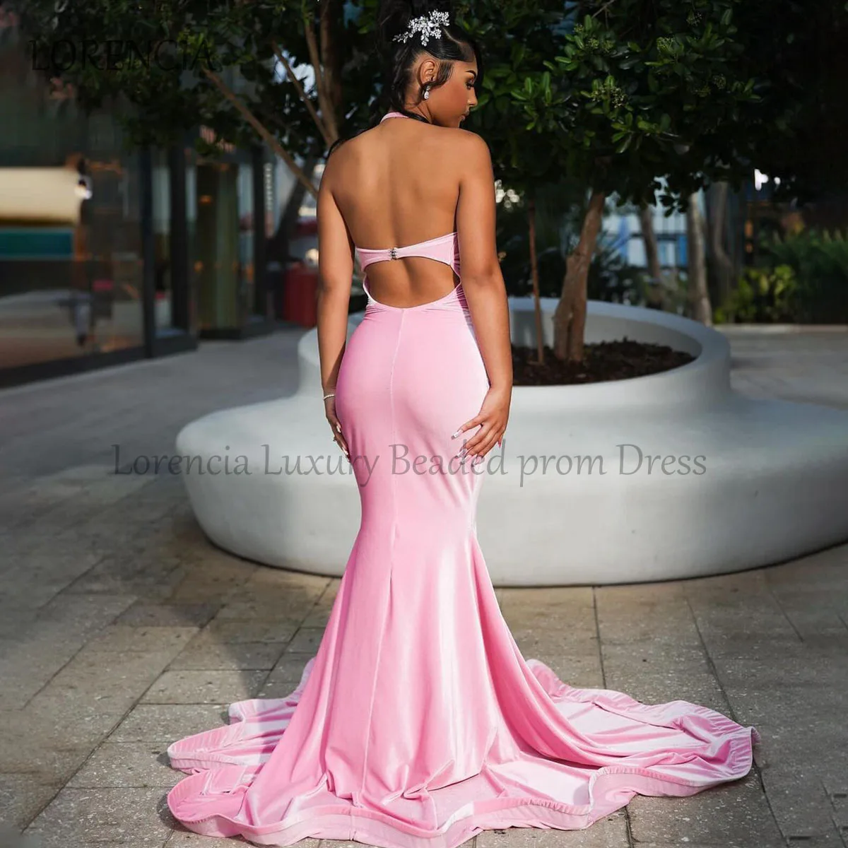 Vestidos de graduación de sirena con cristales rosas, vestido de fiesta de noche con espalda abierta de diamantes de imitación para niñas negras, bata Formal, elegante, 2024