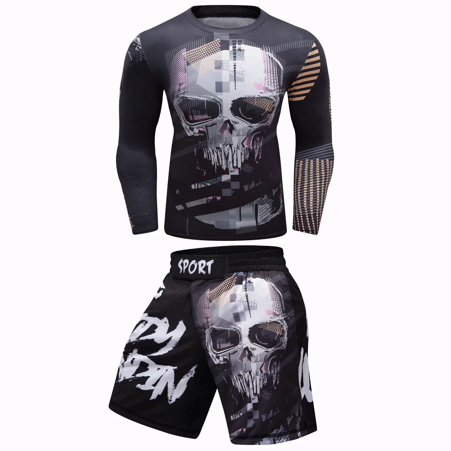 T-shirty z motywem czaszki i Jiu Jitsu z motywem MMA zestaw spodni męskie koszulki bokserskie Bjj Gi Rashguard