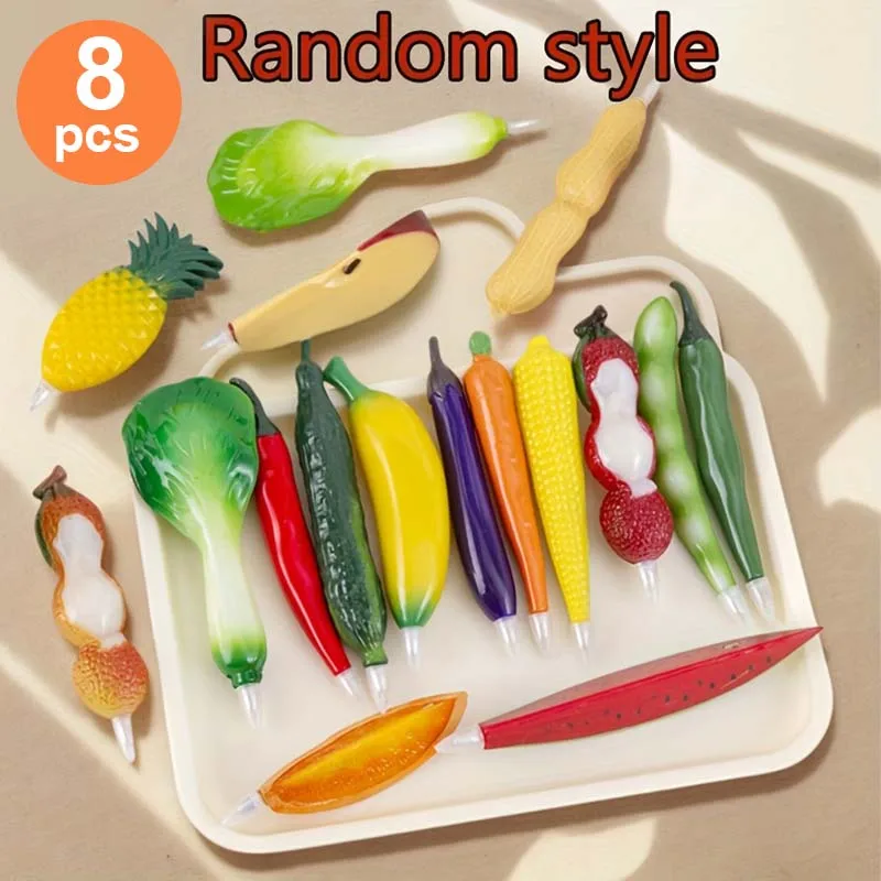 8 Fruit and Vegetable Simulation Ballpoint Pens, Random Styles, Suitable for Learning, Office Work, Note-Taking, Classroom Rewards, Holiday Gifts, Presents, Souvenirs, Etc