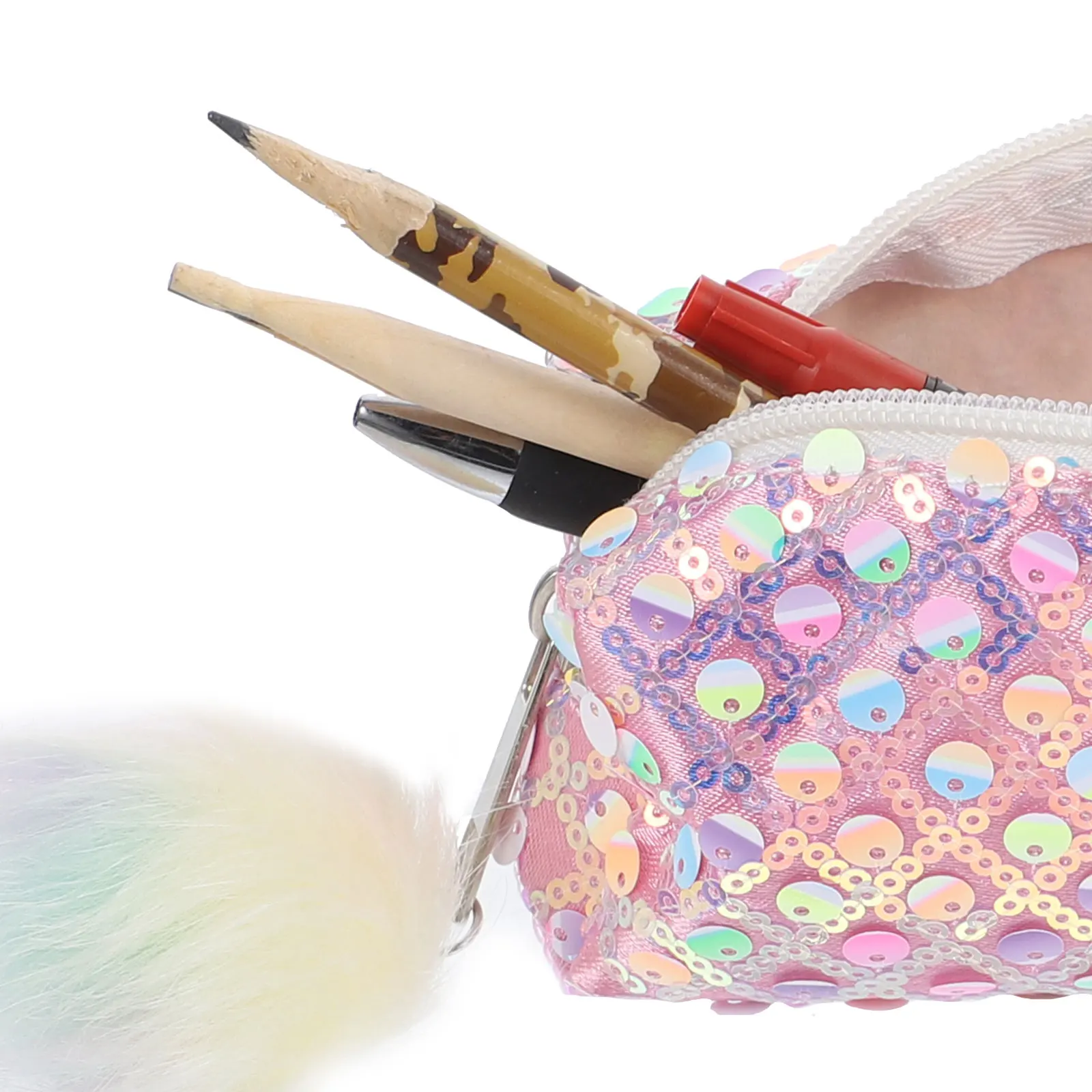 

Glitter Pink Pencil Case Smooth Zipper Students Lightweight Portable Makeup Bag Polyester Stationery ganizer Art Supplies