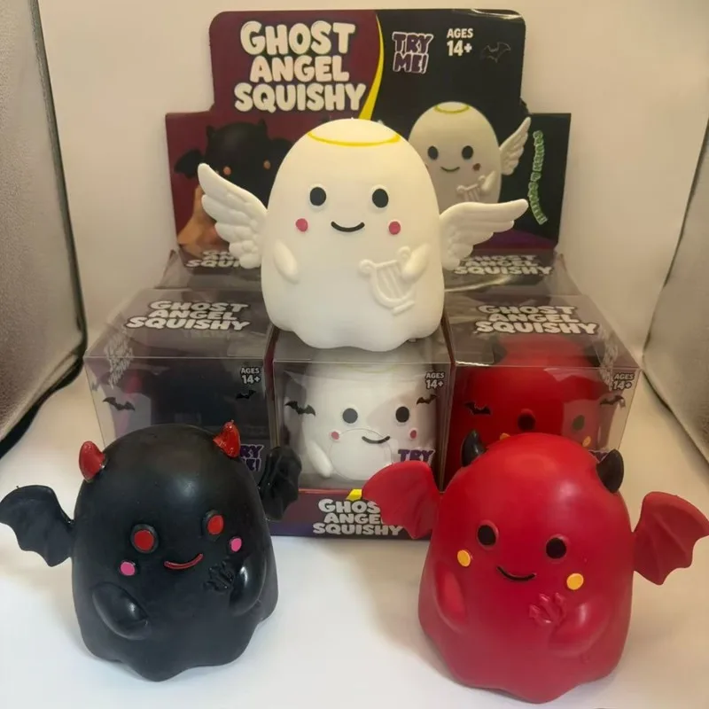 Crazy Fun Ghost Squishy Soft Squeeze Angel Devil Fidget Toy Stress Relief For Adult Halloween Party Decor Gift Anxiety Relief