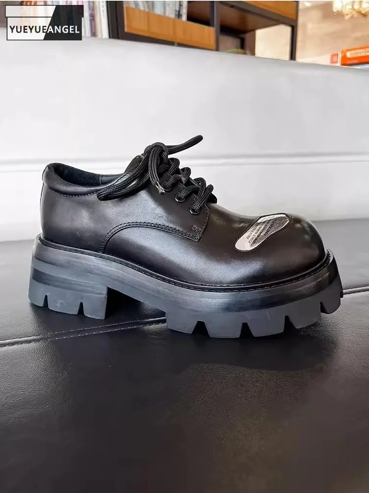 Mode Kleid Schuhe Punk Echt leder Derby Schuhe Männer schnüren dicke untere Höhe zunehmende Schuhe Designer Plattform Schuhe