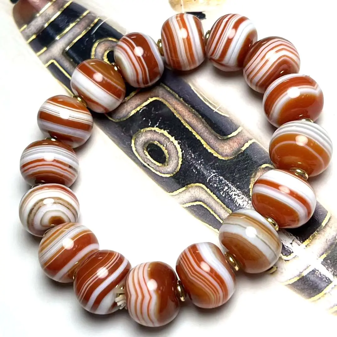 

15*12mm Nature Agate Bead Bangle Mala Bracelets Sardonyx Organic Gem Rosary Lucky Amulet