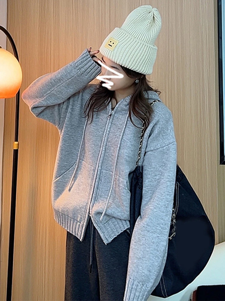 

Женский вязаный кардиган с капюшоном, новинка ранней осени 2025, в стиле Lazy Sle, с эффектом высококачественного образа