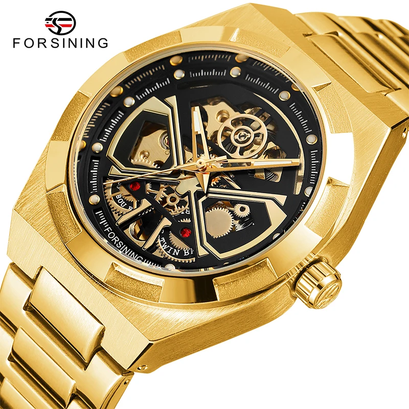 2023 Forsining Top Brand New Men Mechanical Automatic Business Full Stainless Steel Montre Homme Luminous Hands Skeleton Watches