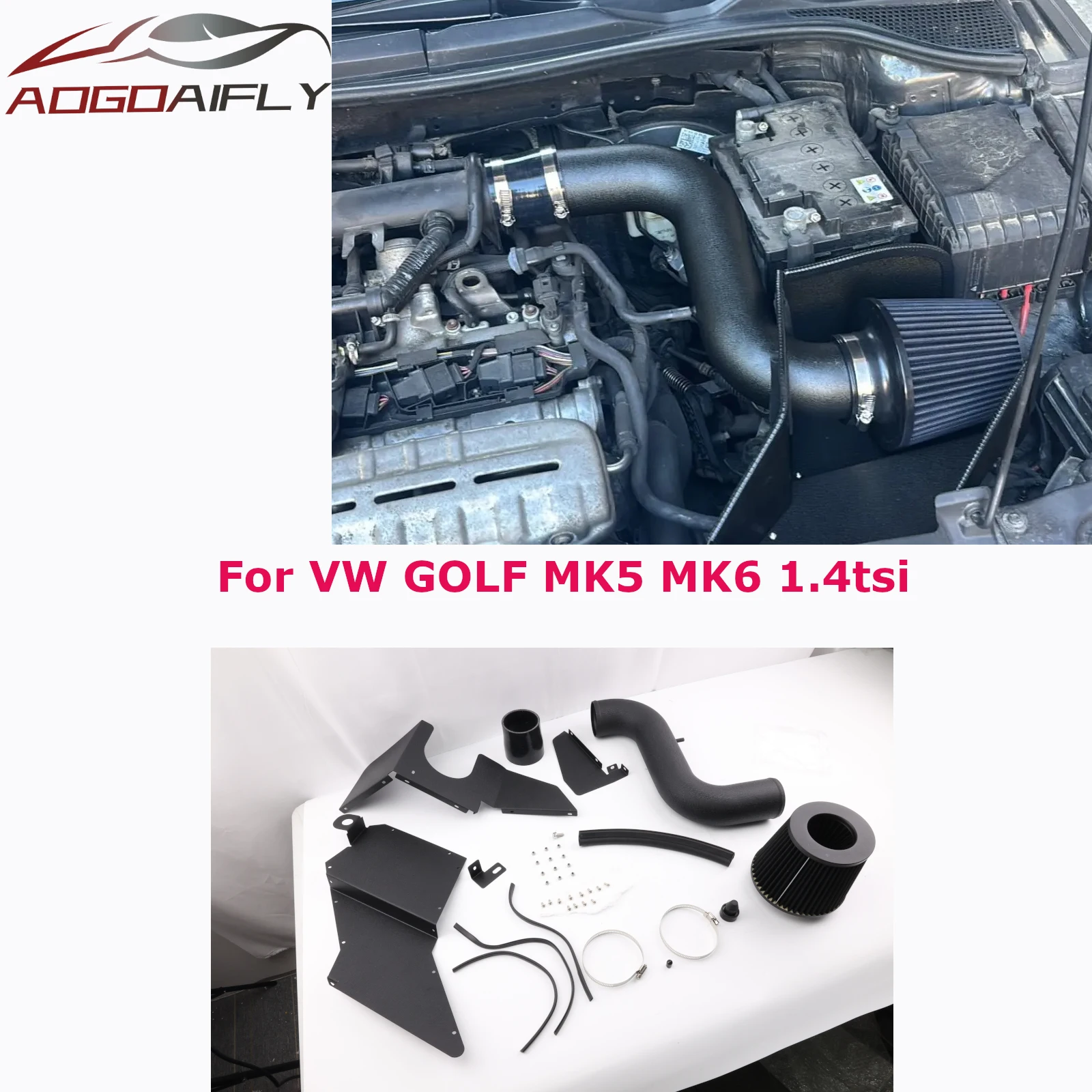 Performance for Golf 5 Cold Air Intake Kit for MK6 for Volkswagen Beetle Scirocco 1.4TSI EA111 3 Inch Pipe Dry Filter Heat Shiel
