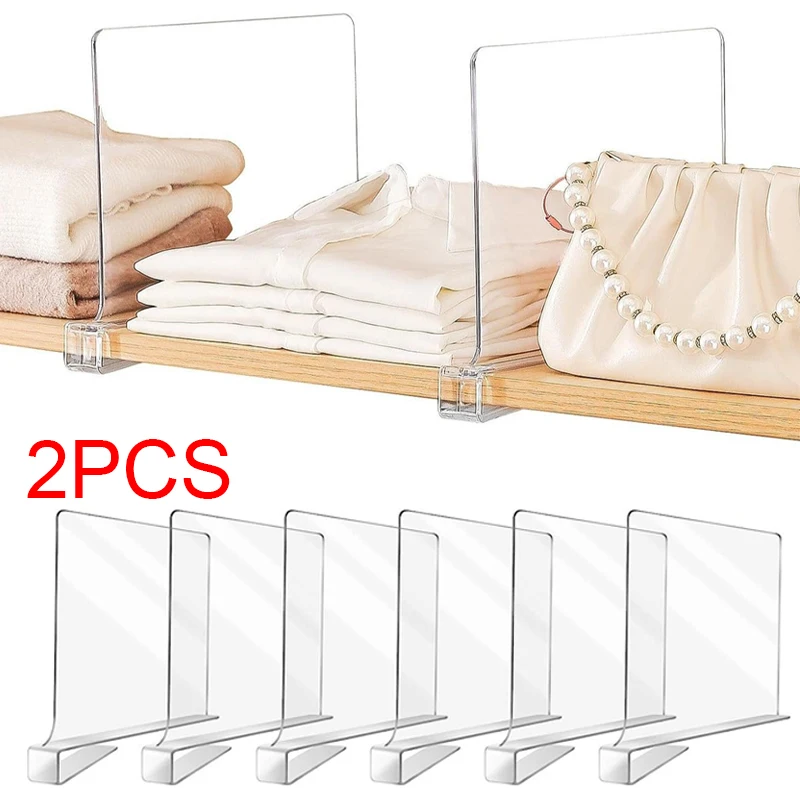 2PCS Clear Acrylic Closet Shelf Bookcase Divider Home Use Wardrobe Shelf Bookcase Divider Baffle Commodity Storage Organizer