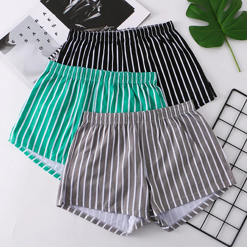 Man Underwear Boxers Striped Loose Shorts Trend Mens Panties 100%Cotton Arrow Pants Classic Basics Home Wear Sleep Underpants