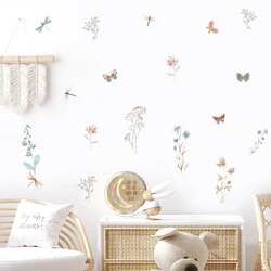 Calcomanías de pared removibles de acuarela de libélula Floral Boho, pegatinas de pared de vinilo DIY para habitación de niños y niñas, decoración Interior del hogar, regalos