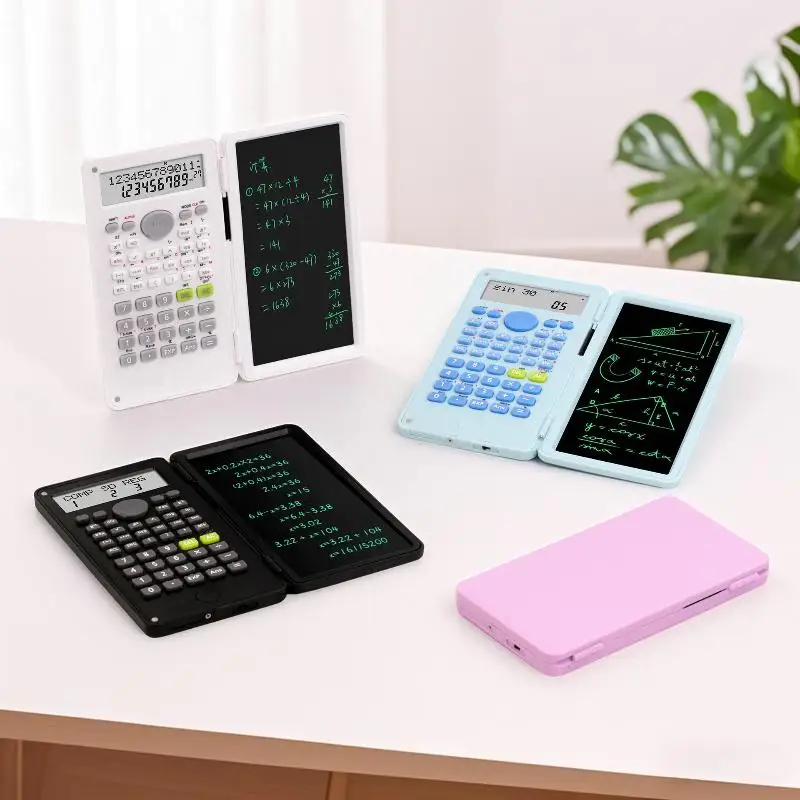 Portable Scientific Calculator Foldable Erasable LCD Writing Tablet for Middle High School Students Exam Homework Use