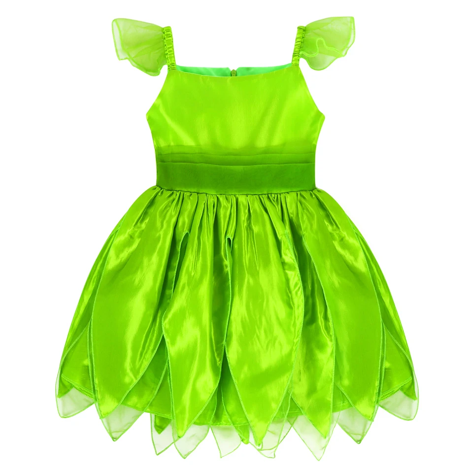 Baby Girls Tinker Bell Princess Fairy Dress Kid Green Leaf Costume Cosplay With Wings Headband Toddler Fancy Birthday Party Gown