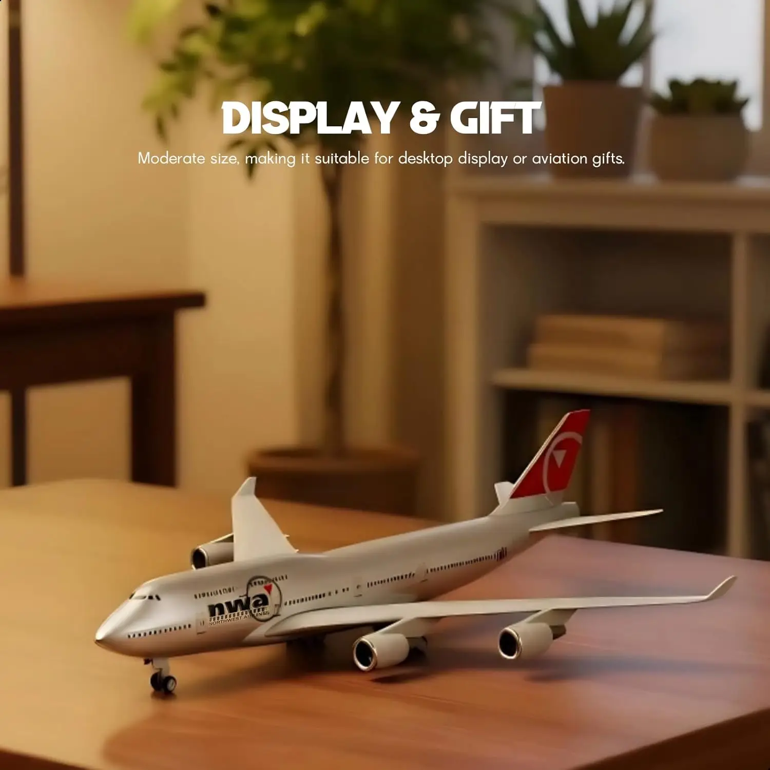 30cm NWA B747 Die-cast resin Airplane Model kit Aviation Military Aircraft Model Gifts, Display Collections or Desk Decor