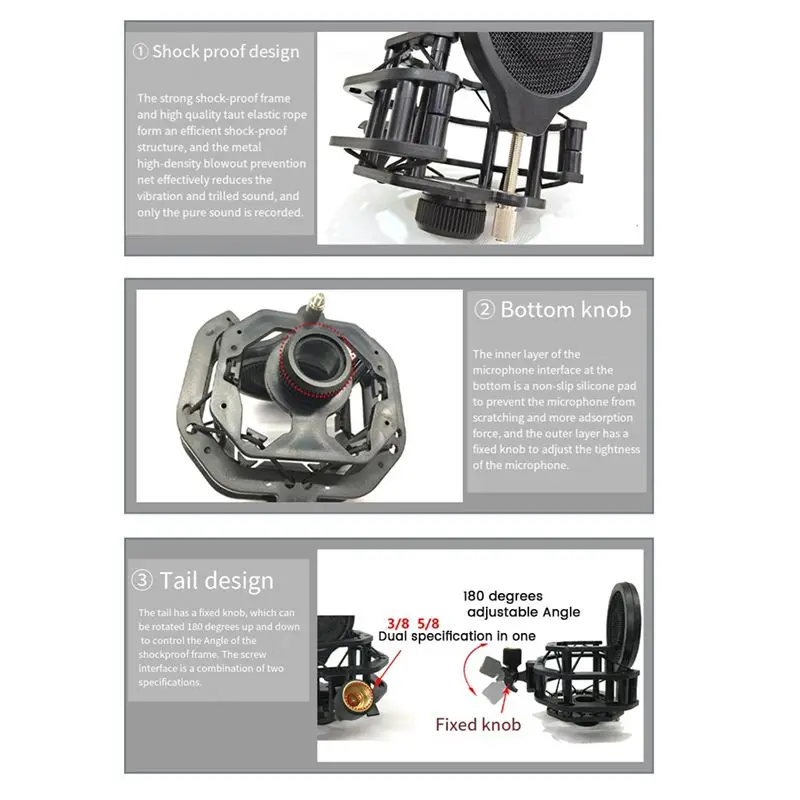 B04B-1 Piece Microphone Professional Shock Mount Holder With Filter Screen Black Plastic+Metal For Condenser Mic