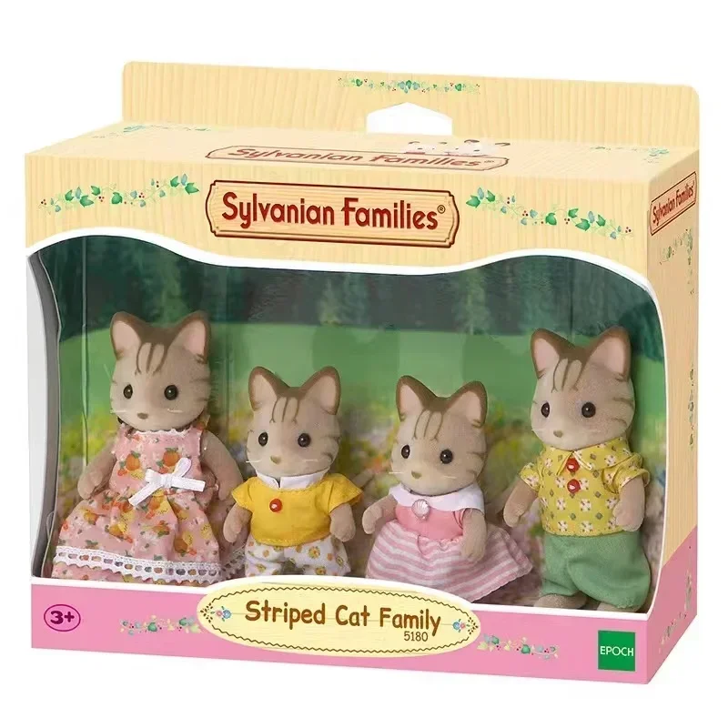 Original Sylvanian Families Keychain Clothes Sorpresa Furniture Figures Houes Accesorios Family Toy Striped Cat Family Family