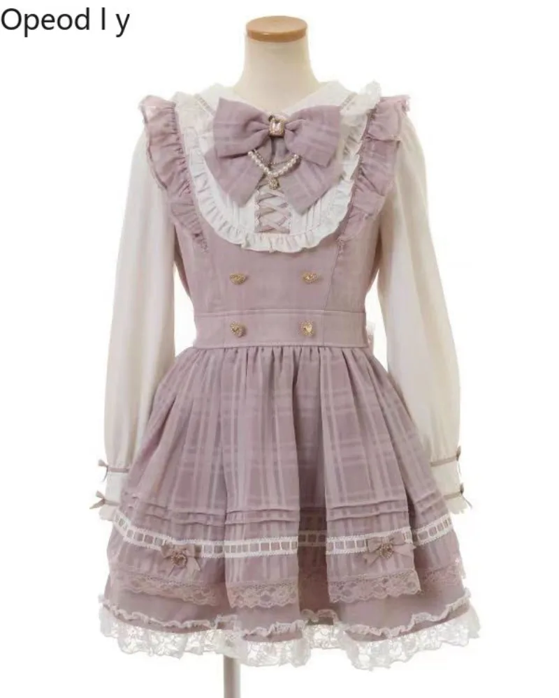 

Liz New Japanese Mass-produced Lolita Doll Collar Bow Maid Dress Sweet and Cute Girl High Waist Long-sleeved Dress