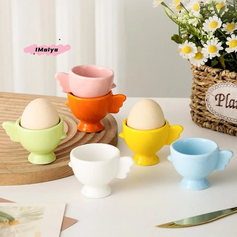 Solid Color Egg Cup with Heightened Base Non-Slip Handle Good Grip Mini Breakfast Ceramic Sponge Holder for Dining Room
