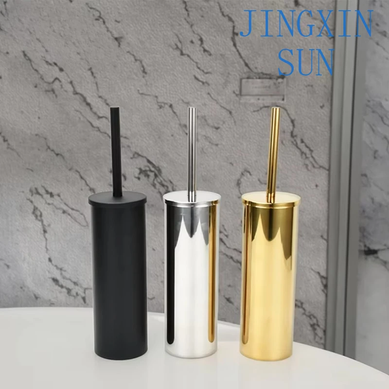 26Cm nylon brush head and stainless steel toilet brush black bathroom cleaning set with toilet brush