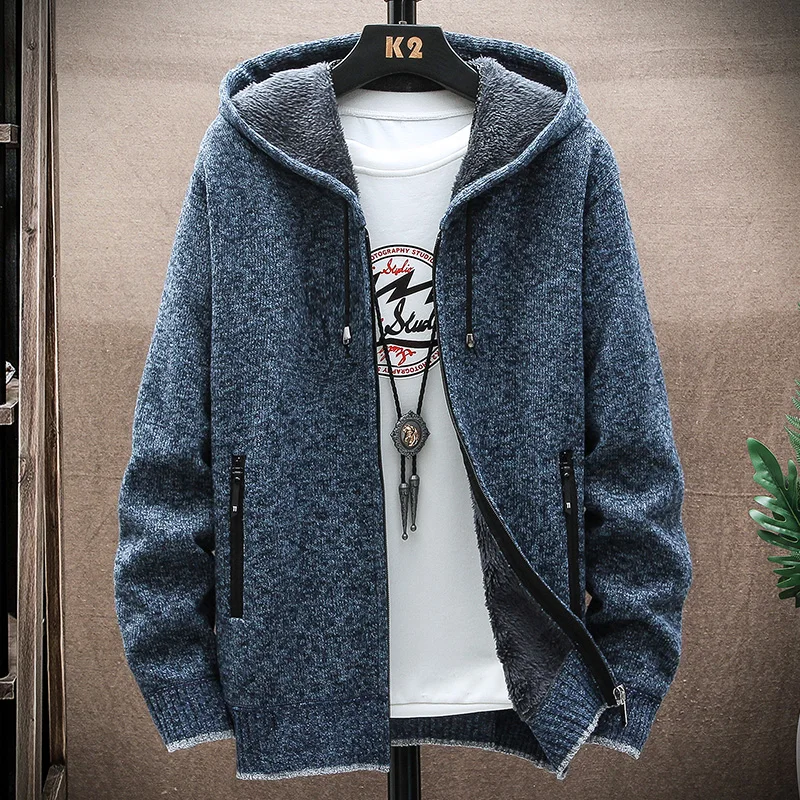 

Кардиган с капюшоном, мужской осенне-зимний толстый теплый модный повседневный вязаный свитер, мужской кашемировый хлопковый вязаный свитер