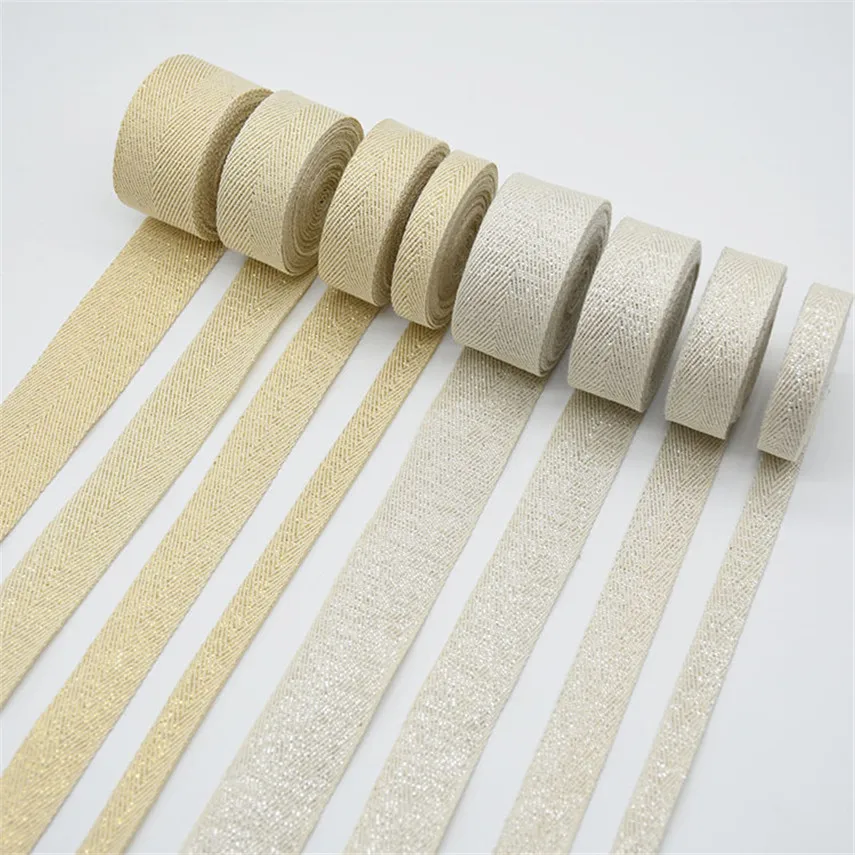 5yards Beige Twill Cotton Ribbon 10MM 15MM 20MM Width Webbing/Bias Binding Tape For Diy Bag Craft Gold Lurex Cotton Twill Tape