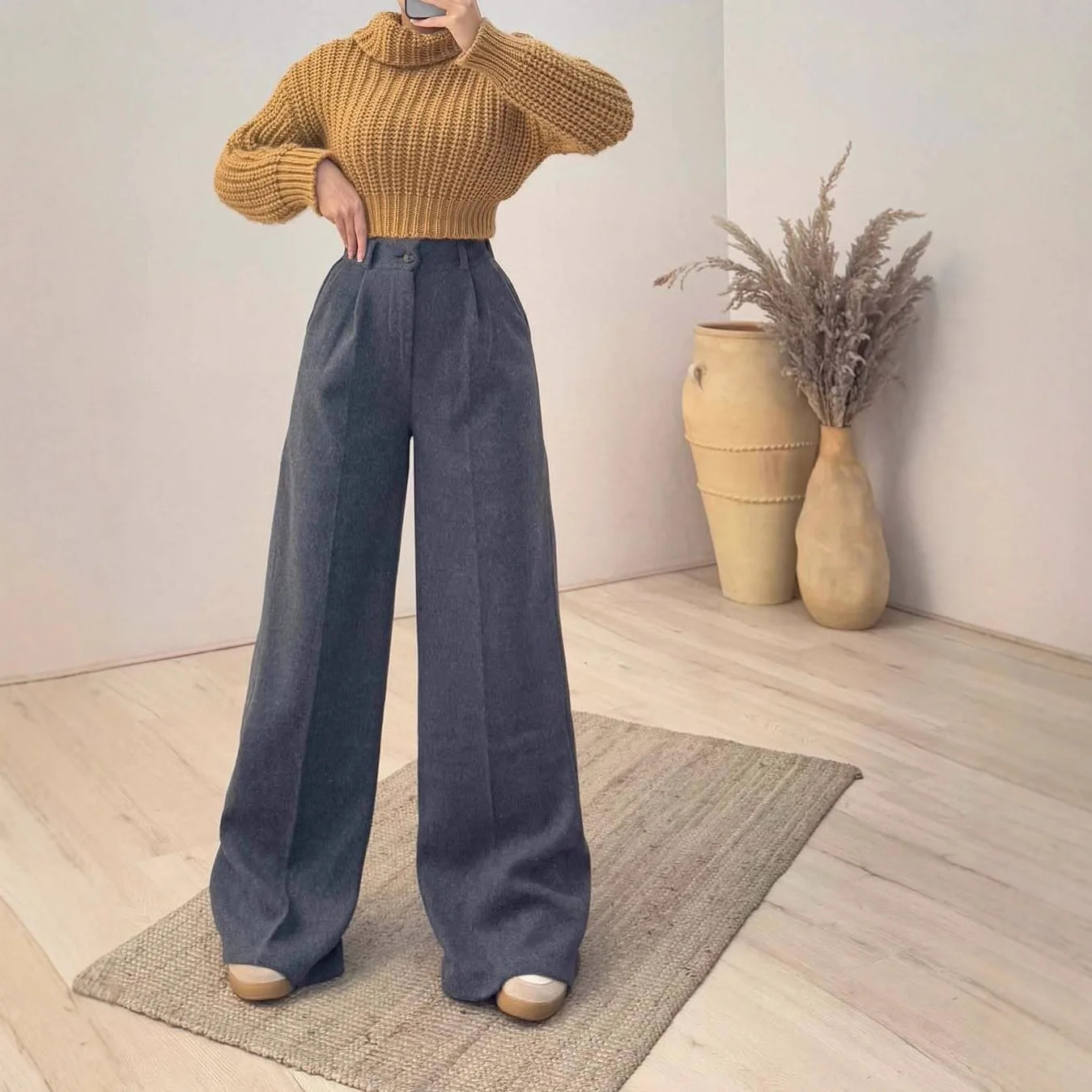 2026 New Simple Casual High Waist Straight Leg Wide Pants Women Workplace Commuting Loose Slimming Elegant Long Trousers