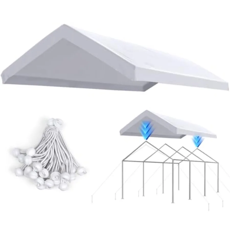 

Replacement Top Cover Tarp for 12x20 ft Carport Canopy with Ball Bungees White One Roof Only Weatherproof Outdoor Shelter Prote