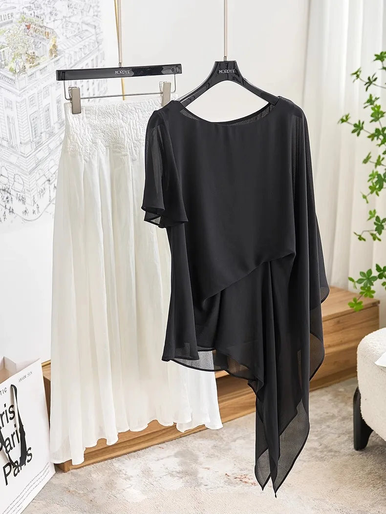 

Ele Bla Summer irt Sle Pleated Waist Beautiful Blouse Commute Sle Straight Cut Polyester Fiber ort Sve