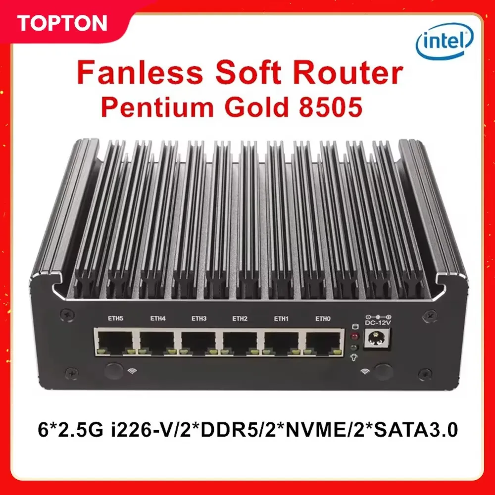 

Fanless Soft Router Intel Pentium Gold 8505 i3 1125G4 N100 Firewall Mini PC 6xi226-V 2.5G DDR5 DDR4 NVMe SATA Proxmox pfSense