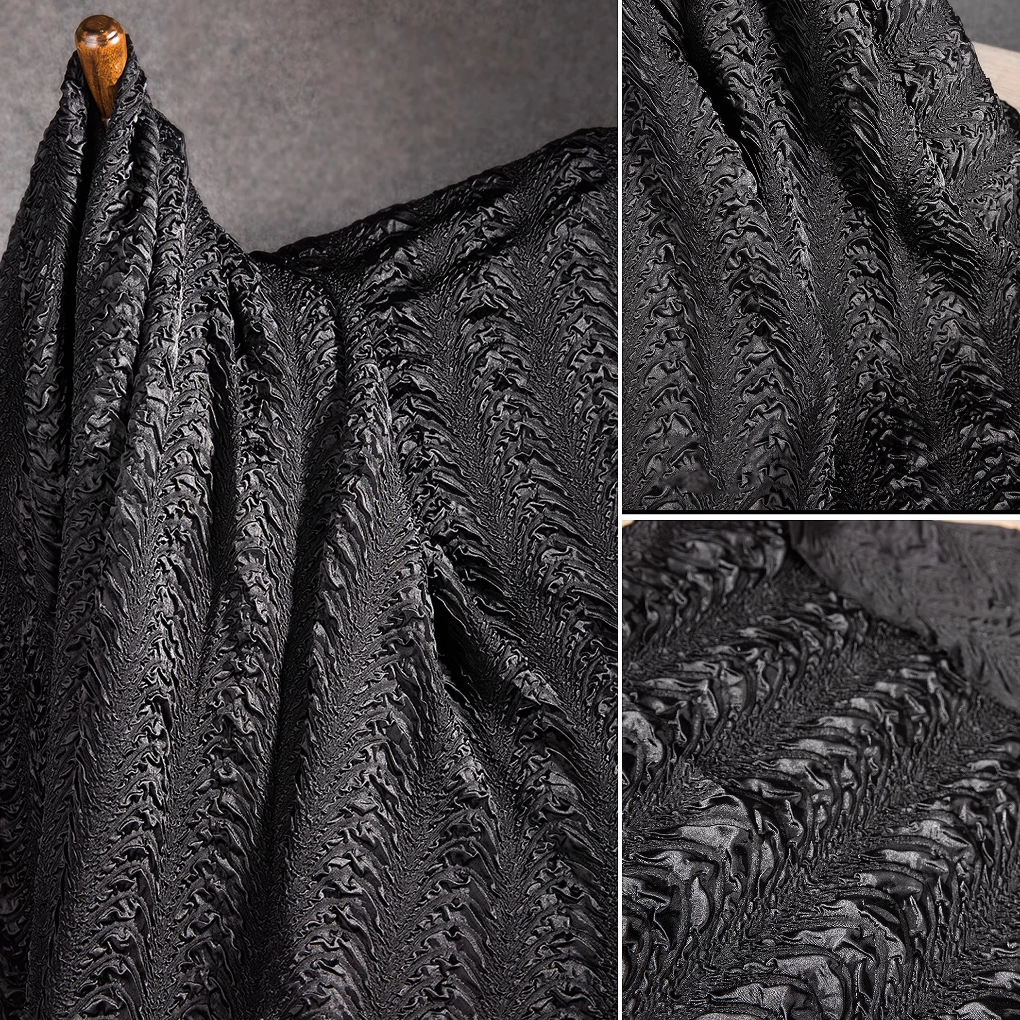 Black dragon scale three-dimensional pleated texture high temperature pleated shape skirt fashion designer fabric