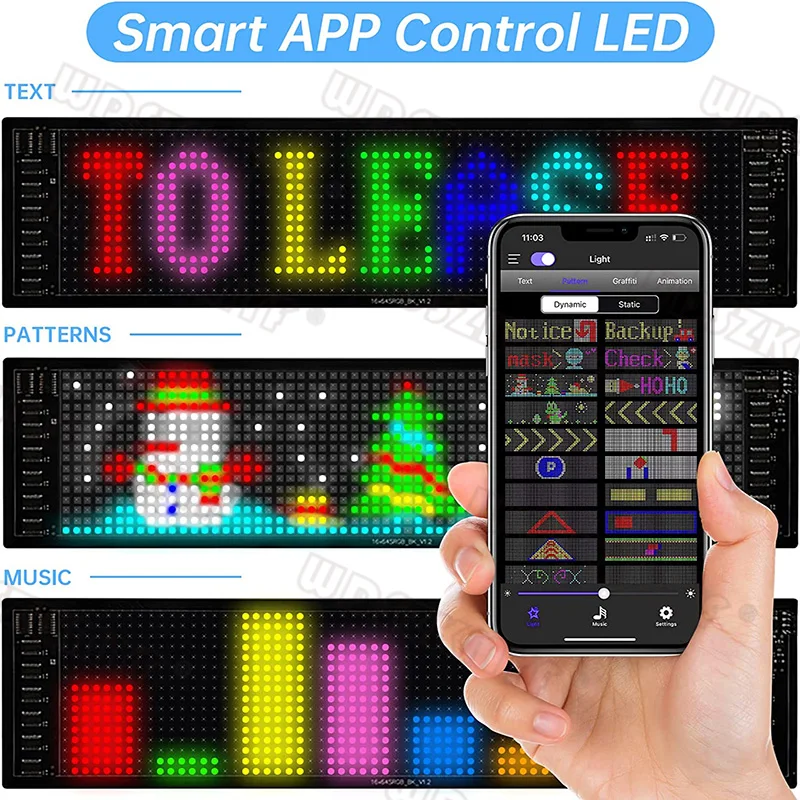 LED Matrix Pixel Panel, Scrolling Bright Advertising LED Signs, DIY Flexible Screen USB 5V LED Car Sign Bluetooth App Control