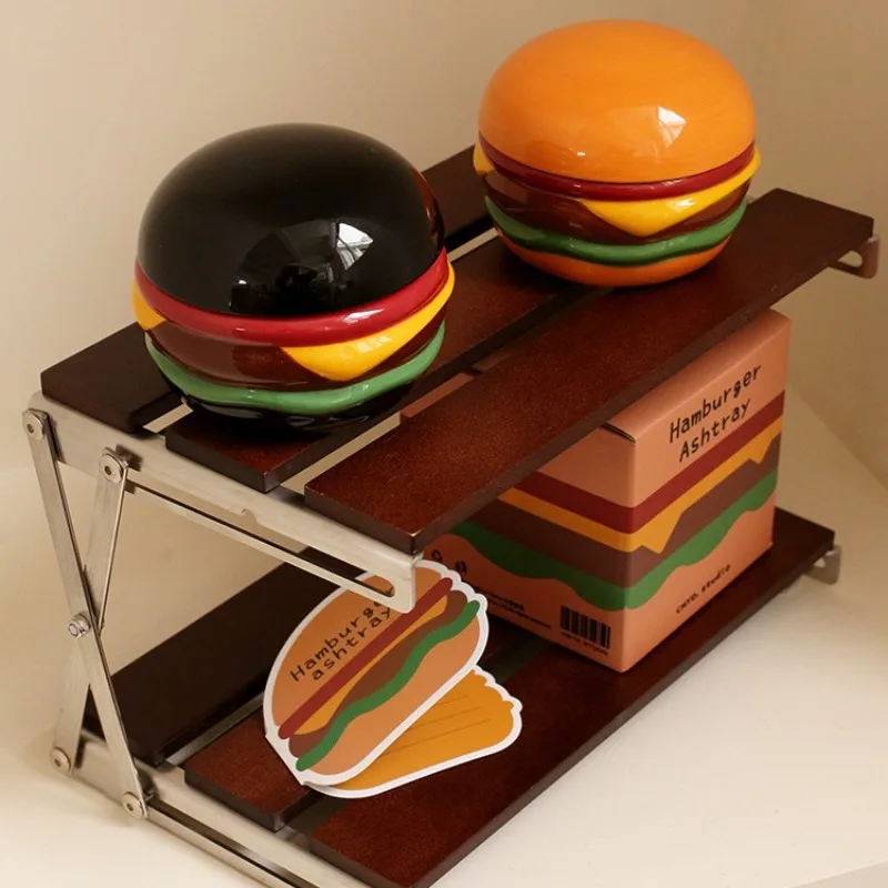 

Burger Ashtray with Lid, Cartoon Gift, Bedroom Desktop Gift, Home Decoration, and Can Also Store Items