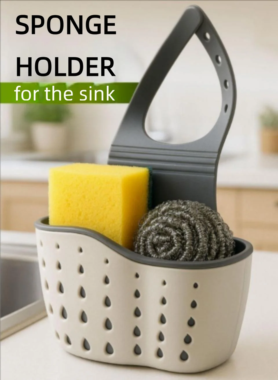 No Drilling Kitchen Sponge & Soap Holder for Sink, Wall Mount Rustproof Space Saving Organizer Caddy