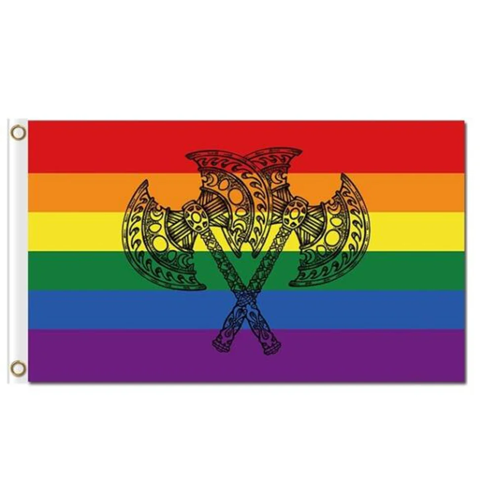 Lesbian LGBT pride 3x5ft rainbow banner 2X3FT WITH axes Imperial Flag