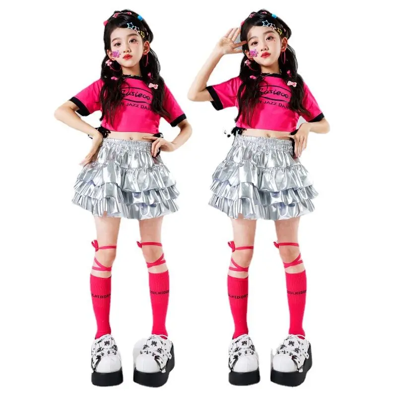 

kid Girl Jazz Dance Costume Children Street Hip hop Dance Jazz Kpop Dance Costume for Girls pink Outfit Streetwear Clothes Sets