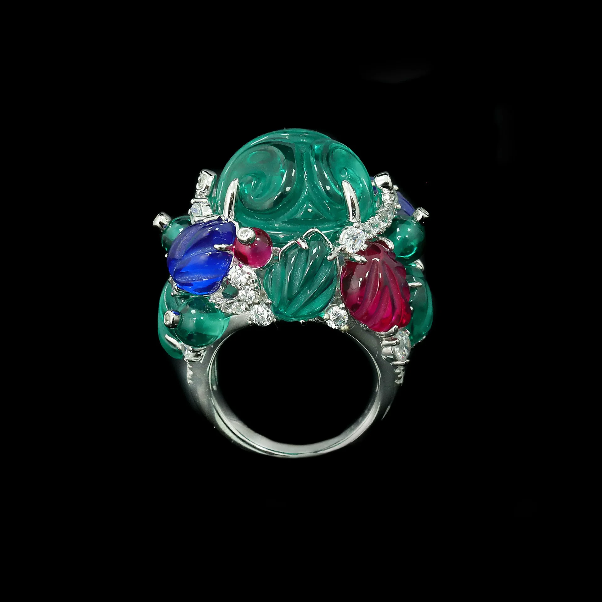 Bellux 925 Silver Plated 18k Gold Synthetic Zircon Colorful Fruit Luxury Ring Party Dinner Anniversary Gift Jewelry
