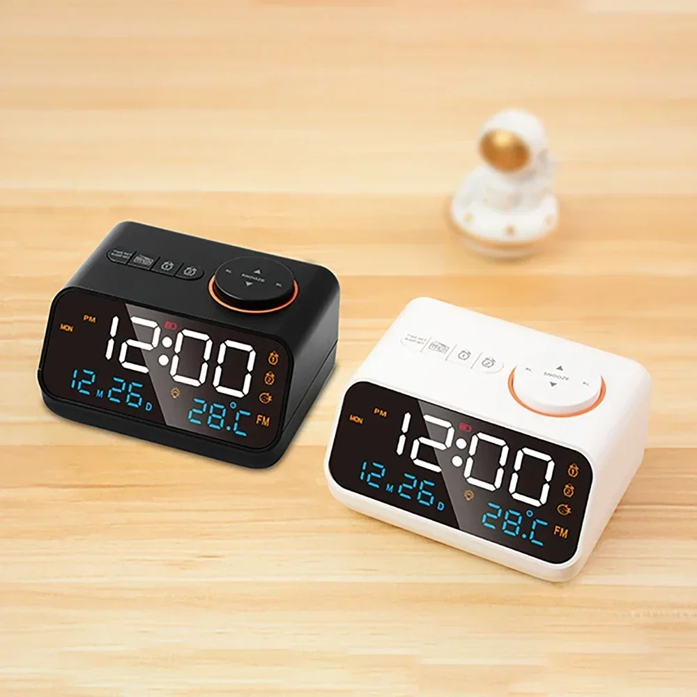 

12/24hr For Wake Humidity Alarm Up Calendar Thermometer Mordern Clock With Bedside Radio Digital LED Hygrometer Temperature